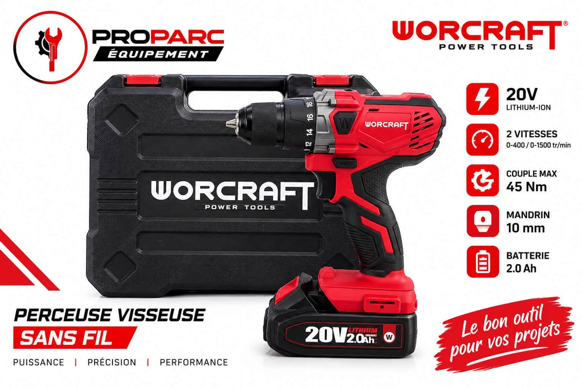 Perceuse Visseuse S/FIL KIT WORCARFT - CHD-s20 LIDM KIT + 2BAT 2A + 74 ACC