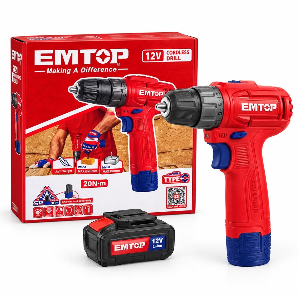 مثقاب لاسلكي EMTOP 12V